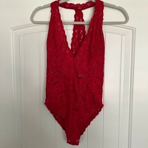 Free People | Red Lace Bodysuit | Size Small
